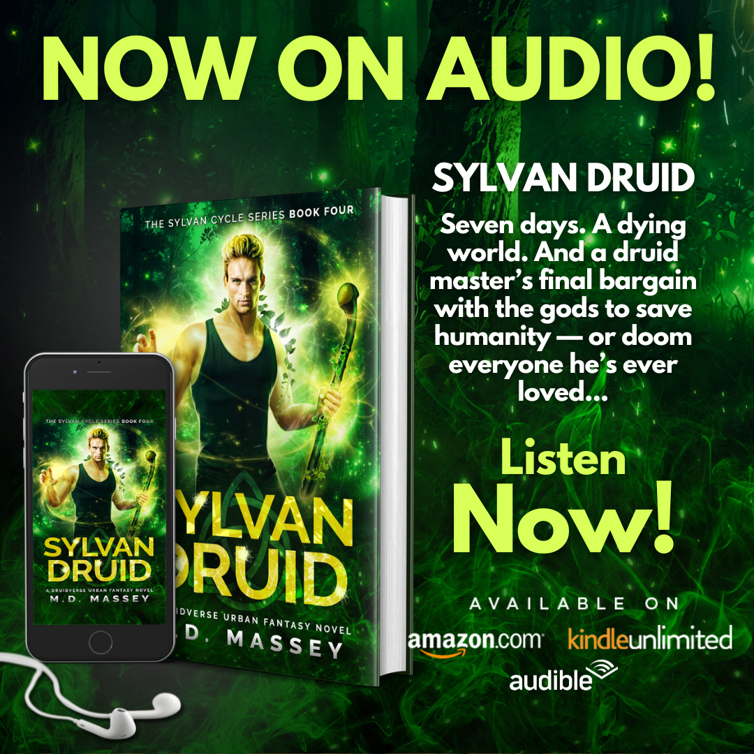 Urban fantasy novel Sylvan Druid audiobook promotional image